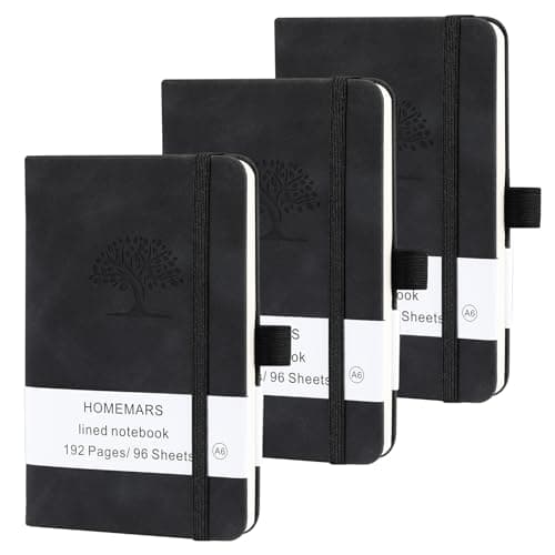 HOMEMARS Carnet de Notes, Petit Carnet, Petit Cahier, 3 Paquet, Cahier de Note, Carnet de Voyage, 14.4 cmx9.6cm, noir, 192 Pages Chacune, Couverture Rigide, Motif d'arbre en Relief, Cuir végétalien
