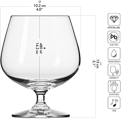 Krosno Brandy Cognac Snifter Verres | Ensemble de 6 | 480 ML | Collection de balance| Parfait pour la maison, les restaurants et les fêtes | Va au lave-vaisselle