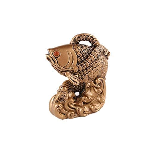 lachineuse - Figurine Poisson Arowana - Statuette Feng Shui - Symbole de Chance et de Richesse - pour Bureau, Maison - Décoration Asiatique Intérieur - 13 x 11 x 5 cm - Carpe Zen - Coloris Doré