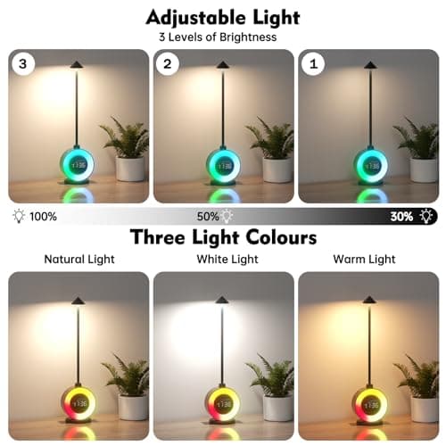 Réveil Lumineux LED,3 in 1 reveilsimulateur d'aube,7 Sons Naturels Lumineux Lampe avec Simulateur d'Aube, 2 Réveils Veilleuse Enfant, 12 couleurs Reveil Lumineux Lampe de Chevet Fonction Snooze