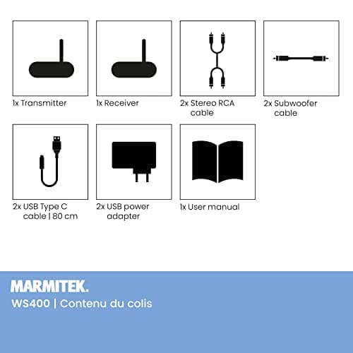 Marmitek Transmetteur Subwoofer sans Fil WS400 - Connectez Votre Subwoofer sans Fil à Votre Système Stéréo - Jack 3,5 mm - Transmetteur Audio sans Fil
