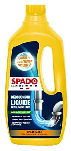 SPADO - Déboucheur liquide - Ecoulement lent - Détruit les odeurs - compatible fosse septique - action dès 15min - soude minérale concentrée 30% - 1 L - Fabriqué en France