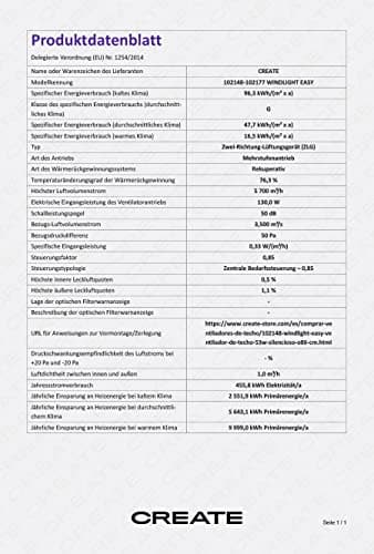CREATE / WINDEASY/Ventilateur de plafond avec lumière, blanc lames bois naturel / 53W, silencieux, Ø86, 3 vitesses, lames réversibles, minuterie, été-hiver, double hauteur, moteur AC