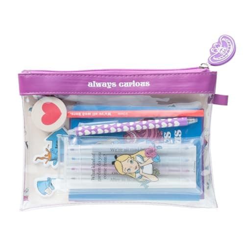 Grupo Erik - Set de Papeterie Alice aux Pays des Merveilles | Inclut : 1 Stylo Bille, 1 Crayon de Papier, 4 Surligneurs, 2 Trombones, 3 Carnets A6, des Stickers | Papeterie Kawaii