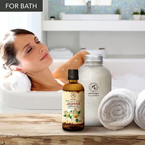Huile Essentielle de Jasmin - 100ml - Jasminum Officinale - Huiles Essentielles Aromathérapie pour Diffuseurs - Visage - Sauna - Détente - Apaisant - Huiles de Bain - HE Jasmin