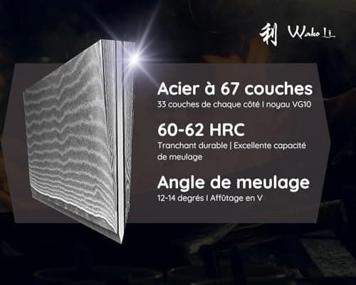 WAKOLI Edib Couteau d'office en Damas I Lame tranchante de 8,5 cm en acier damassé à 67 couches avec noyau VG10 et manche en bois de pakka I Couteau de cuisine professionnel & couteau damassé