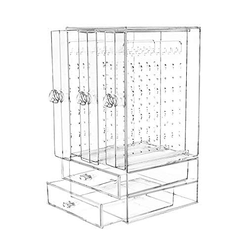 VINFUTUR Porte Présentoir Bijoux Boîte Rangement Boucle d'oreille Transparent 222 Trous avec 3 Tiroirs Plateaux Organisateur Maquillage pour Bijoux Collier Bracelet