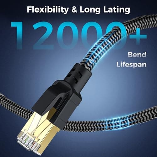 CABNEER Câble Ethernet 15M, RJ45 Cat 8 Câble Réseau 40Gbps 2000MHz Haut Débit S/FTP Câble, Nylon Tressé Double Blindage LAN Câble Internet, Compatible avec Routeur Modem TV