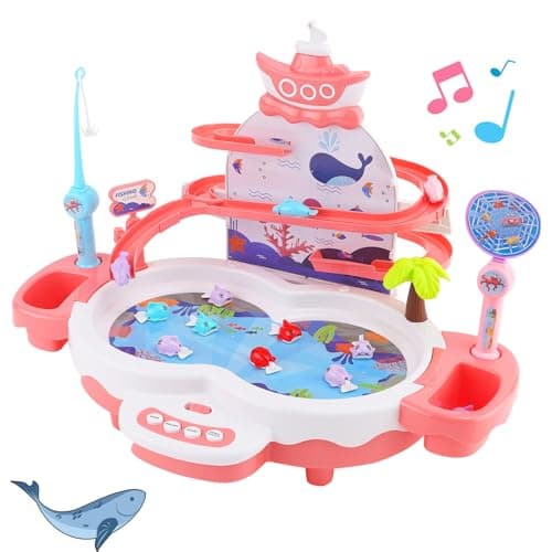 NUKied Jeu de Pêche pour Enfants, Jeux Peche a La Ligne Jouet avec 10 Poissons, 3 Dauphins, 2 Cannes à Pêche,Jeu Montessori Musical Educatif Cadeau pour Garcon Fille 3 4 5 6 Ans