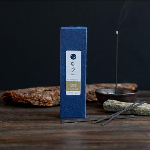 Asayu Japan Baton Encens Japonais sans Fumée au Parfum Bois de Santal, Idéal pour Le Yoga, la Détente et la Relaxation, Boite Senteur Individuel Fabriquée au Japon
