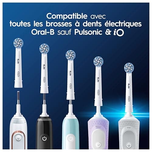Oral-B Pro Sensitive Clean Brossettes De Rechange, Blanches Et Rondes Pour Éliminer Plus De Plaque, Nettoyage En Profondeur, Compatibles Avec Les Brosses Électriques Sauf iO/Pulsonic, Lot De 12 Têtes