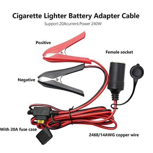 GELRHONR 12V/24V Batterie de Voiture Clip-on vers Prise Allume-Cigare Femelle (avec Capuchons Anti-poussière) Câble d'extension Adaptateur avec fusible 20A, pour onduleur, compresseur-5.9Ft