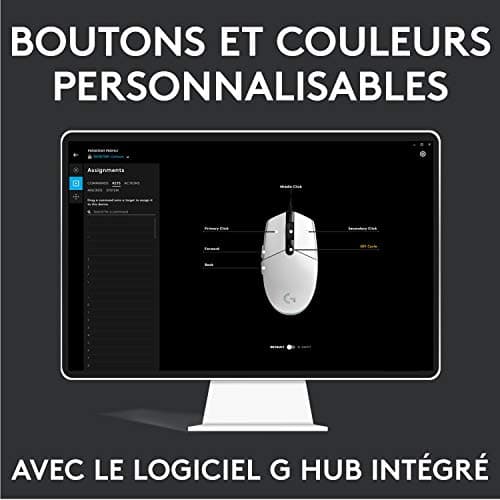 Logitech G203 LIGHTSYNC USB Souris Gaming avec Éclairage RVB Personnalisable, 6 Boutons Programmables, Capteur Niveau Gaming, 8 000 PPP, Ultra-Léger - Noire