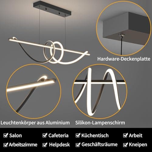 Mikeru Lampe Pendante Led Moderne De 100cm, Dimmable pour Îlot De Cuisine Avec 3000/4500/6000k 3 Couleurs De Lumière 10% -100% De Luminosité Ajustable Avec Télécommande pour Salle À Manger, Bureau