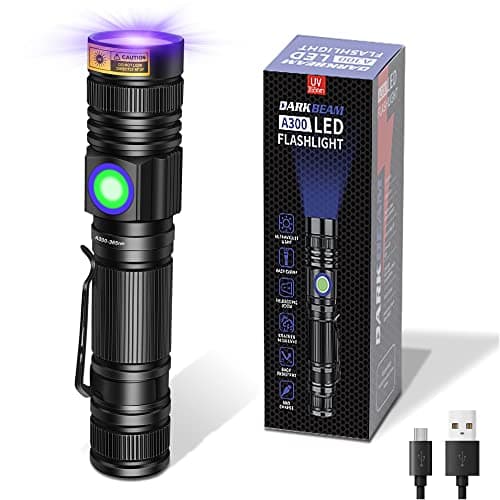DARKBEAM Lampe Torche UV 365nm Lamp Lumière Noire rechargeable Wood's lampe, Blacklight Ultraviolette Portable Mini Torche LED, Détecteur d'urine de chat, Billets de banque