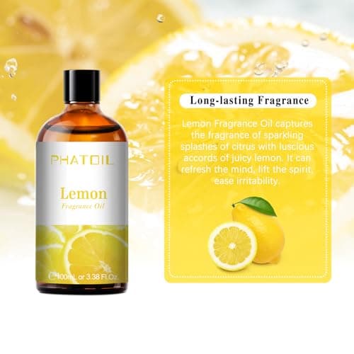 PHATOIL Citron Huile Essentielle 100ml, Huile de Citron pour Diffuseur, Huile Parfumée pour Aromathérapie Humidificateur, Bougies
