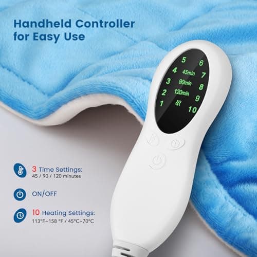 Fdlscpem Coussin Chauffant dos Electrique Epaule et Nuque 52×47cm, 10 Niveaux de Chaleur, 3 Minuterie d'arrêt Automatique, Soulager la Douleur Cou, Épaules et Dos, Chauffage Rapide, Lavable en Machine