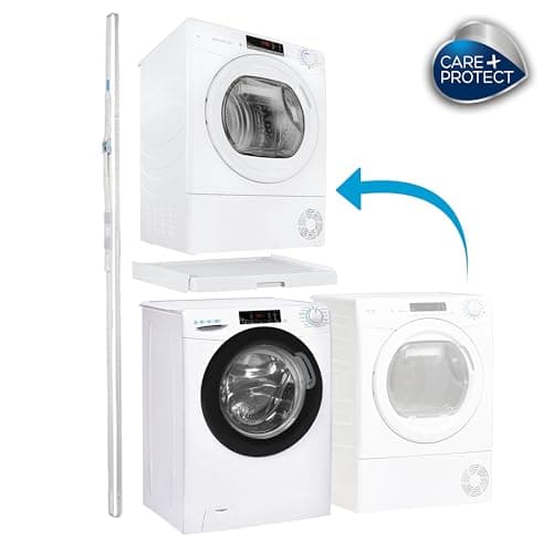 CARE+PROTECT Kit de Superposition Universel pour Lave-Linge de Profondeur 47 à 62 cm et Sèche-Linge de Taille Standard - Avec Tablette Coulissante - Optimise l'espace - Blanc - Devant Arrondi