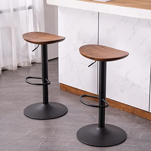 Kidol & Shellder Tabouret de Bar Bois Massif Métal Chaise de Comptoir sans Dossier Rotation 360° Comptoir de Cuisine Hauteur Réglable Noyer Set de 2 Pièces...