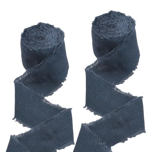 URROMA Ruban en Lin de Coton, Tissu Bleu foncé à Franges effilochées pour Faire-Part de Mariage, Bouquets de mariée, Emballage Cadeau