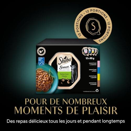 Sheba Sauce Collection Barquettes Nourriture humide pour chat adulte Sélection Mixte 4 variétés 12x85g lot de 6