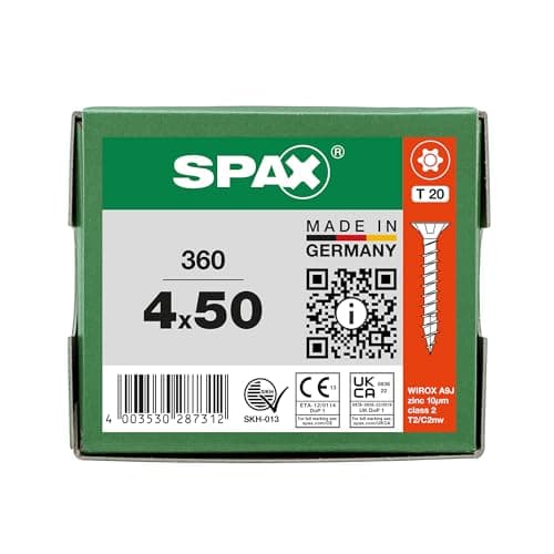 SPAX Vis universelle, 4,0 x 50 mm, 360 pièces, filetage complet, tête fraisée, T-STAR plus T20, 4CUT, WIROX - 8000000287312