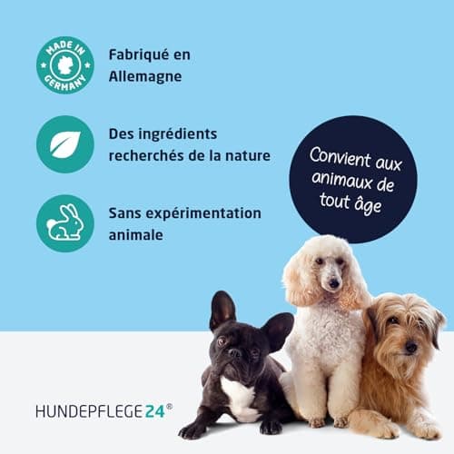 Hundepflege24 Shampooing Chien Antidémangeaison 500ml - Aide Contre Les démangeaisons, acariens, puces & infections fongiques - Shampooing Naturel pour Chien + Nettoyage et Soin antibactérien