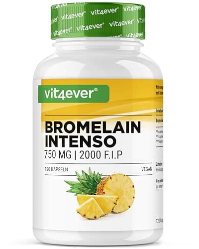 Bromélaïne Intenso - 750 mg (2000 F.I.P) - 120 gélules gastro-résistantes - Extrait naturel d'ananas - Testé en laboratoire - Vegan - Hautement dosé