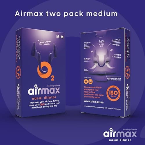 Airmax | Dilatateur nasal | Contre la congestion nasale | Réduit le ronflement - Pack 6 mois - 2X Taille Medium - Recommandé par les médecins