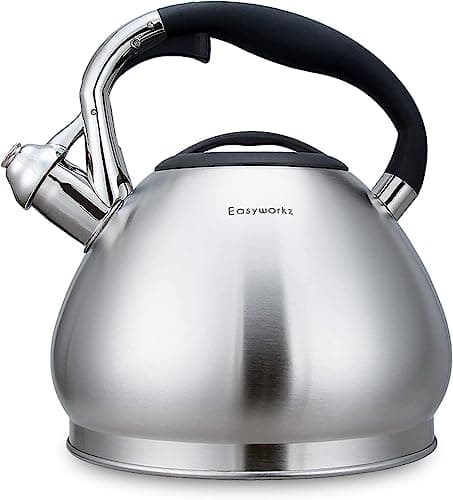 Easyworkz Bouilloire sifflante en acier inoxydable de qualité alimentaire avec sifflet puissant, 3,0l, argenté