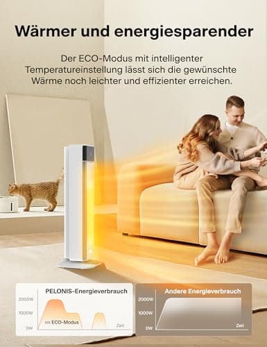 PELONIS Chauffage d'appoint 2000W, Chauffage électrique avec télécommande et thermostat, 75° Oscillation & Minuterie 24 heures, Silencieux PTC Radiateur Électrique basse consommation