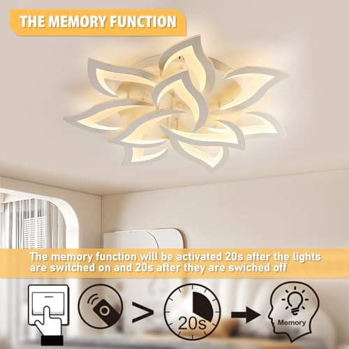 Plafonnier LED Petale, Plafonnier Salon Dimmable 3000k-6000K (10 Petales) | Luminaire Plafonnier avec Télécommande, Lustre Chambre Design de Creative Petal 60W, Aluminium+Acrylique , Diamètre 85CM