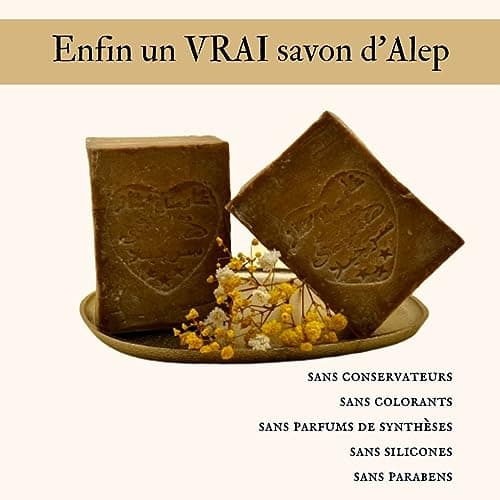 Savon d'Alep Traditionnel - 60% Huile d'olive - 40% Huile de Baies de Laurier - (2 x 200grs) - Fait à la main, Hydratant & Naturel, Idéal pour Toutes les Peaux