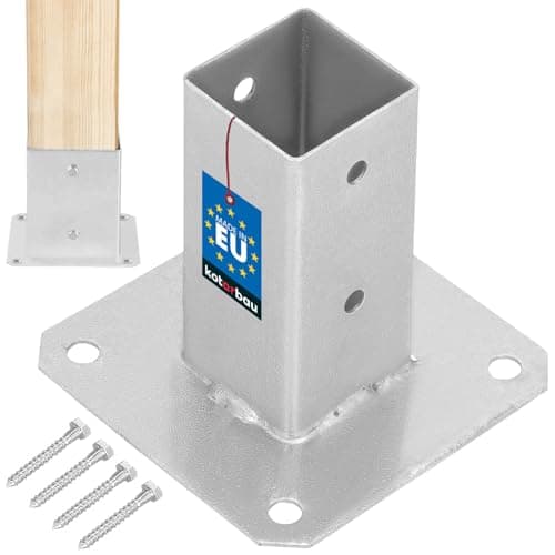 KOTARBAU® Support Poteau a Visser 50 x 50 mm Carré Manchon de Sol Support de Poteau Ancre de Poteau en Acier Galvanisé à Chaud Argent Support Poteau Bois Fixation Poteau Bois