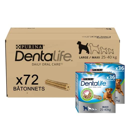 DENTALIFE | Friandise à mâcher pour Chien Adulte de Grande Taille | Action nettoyante naturelle | Nettoie les dents difficiles à atteindre, Aide à combattre la mauvaise haleine | Sachet | 72 Bâtonnets