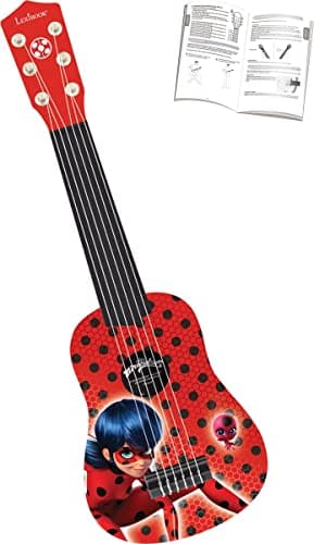 Lexibook Miraculous Ladybug Ma première Guitare pour enfant, 6 cordes, 53 cm, guide inclus, Rouge/Noir, K200MI