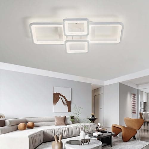 GWYAJTU Plafonnier Design Avec Télécommande APP, Lampe Plafond Moderne Avec Fonction Mémoire, Luminaire Plafonnier LED Dimmable 3000K-6000K Pour Chambre Salon Cuisine Bureau-White||60CM