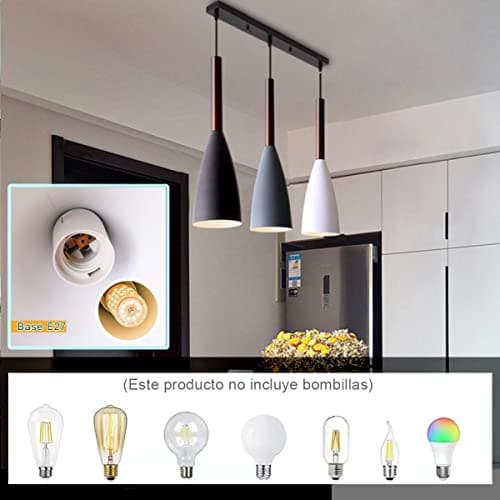 ZTWLEED Suspension Luminaire,Suspension 3 abat jour Lustre Moderne E27,Suspension Luminaire Moderne Ø10.5CM,Luminaire suspension pour Cuisine Salle à Manger Chambre,Blanc+Noir+Gris