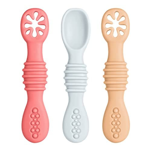 Vicloon Cuillères D'apprentissage pour Enfants et Bébé,3pcs Cuillere Bebe Apprentissage Ustensile D'apprentissage en Silicone Adapté à Dentition Première Étape Recommandé par Experts Sevrage