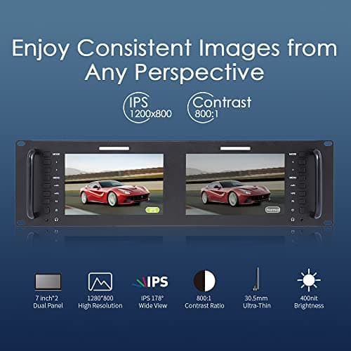 D71 Dual 7 inch 3RU Broadcast IPS 1280x800 HD LCD Rack Mount Monitor 3G SDI HDMI AV entrée et Sortie