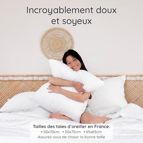 Taies d'oreiller Blanches 50x75 Lot de 2 | Bambou Bio | Taie Anti Acarien | Taie pour Oreiller Doux | Drap Refroidissant | Housse de Coussin Rectangulaire | Taie Oreiller 50 X 75 | Bambaw