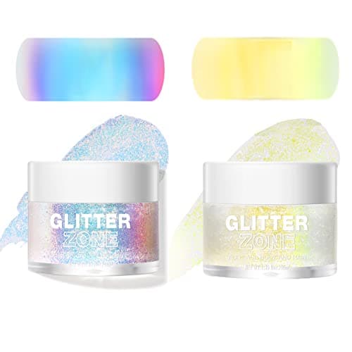 KTouler Paillettes pour le corps, le visage, 2 couleurs, paillettes holographiques pour cheveux, yeux, ongles, lèvres, maquillage, paillettes