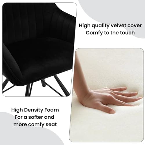 WOLTU Chaise Salle à Manger Pivotante, Chaise Scandinave, Chaise de Cuisine, Chaise Ergonomique, avec Dossier et Accoudoirs, Pieds en Métal, en Velours, Noir, EZS12sz-1