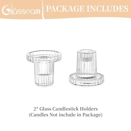 Glasseam Bougeoir en Verre Lot De 2, Bougeoirs Transparents, Bougeoirs StriéS pour La DéCoration De Table, Bougeoirs De NoëL Modernes pour Le Salon, Le DîNer Et La Maison