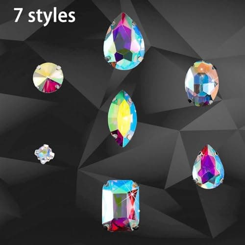 GEFIRE 186 Pcs Couture Strass, Strass a Coudre Griffes en Métal Incrustées, Strass Decor Verre Strass Cristal Pour les vêtements de Bricolage, Les Accessoires de Diamant Cousus à la Main (Blanc AB)