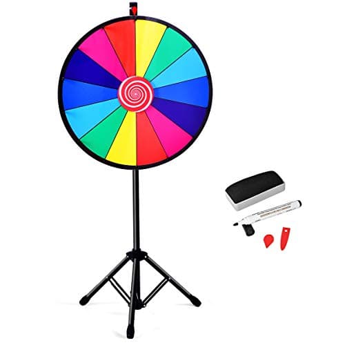 RELAX4LIFE Roue de la Fortune avec 14 Emplacements, Brosse et Marqueur Effaçable Fournis, Diamètre de la Roue 48CM (φ60CM-Hauteur Réglable)