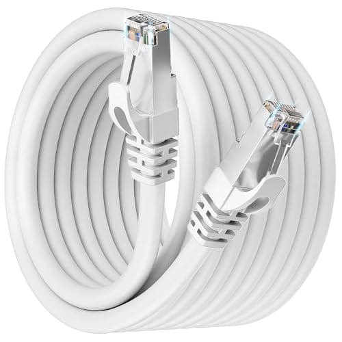 Cable Ethernet 20m, Cable RJ45 Cat 7 Blindé Haute Vitesse 10Gbit/s 600MHz S/FTP Cable Reseau Blanc Gigabit Extérieur Imperméable Cable LAN Cable Internet pour Routeur Switch Modem