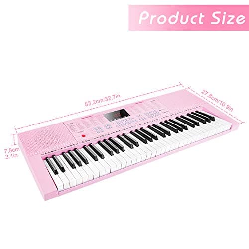 Vangoa Clavier de Piano 61 Mini Touches Clavier Piano électronique avec 3 modes d'enseignement, microphone, 350 sons, 350 rythmes, 30 démos, Rose