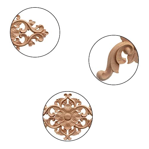 Gotetiso 6 Pièces Moulure Decorative Bois Applique en Bois Sculpté Non Peint Sculpté Coin Onlay Appliques Bois Sculpté Meuble Décoratifs en Bois Placard Armoire Décalque Maison Décoration