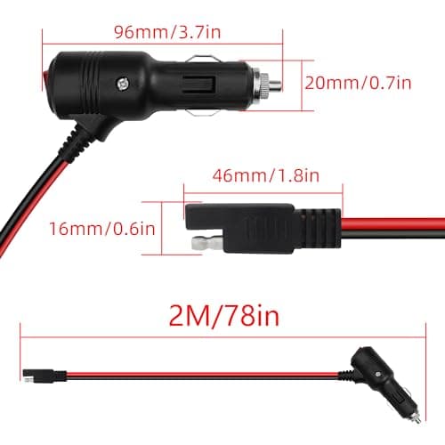 GELRHONR Adaptateur SAE vers allume-cigare avec interrupteur, prise allume-cigare de voiture 12 V vers SAE 2 broches Quick Release - Câble de charge avec fusible 15 A pour voitures, motos, RV-6,5